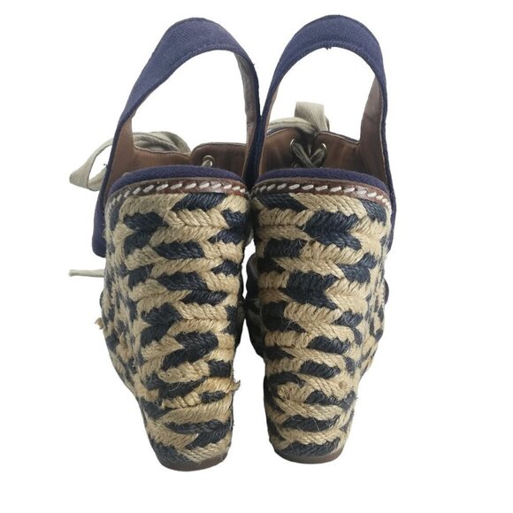 Tory Burch Wedge Espadrille Linley Platform Sandals Size 6.5-7? Peep Toe Blue - Picture 9 of 15